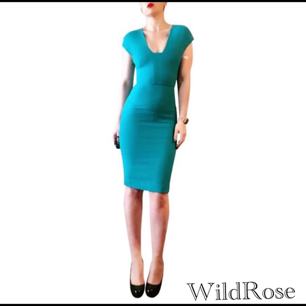 Roland Mouret Blue Green Cut Out Back Sheath Dress SZ 6 - Picture 5 of 14